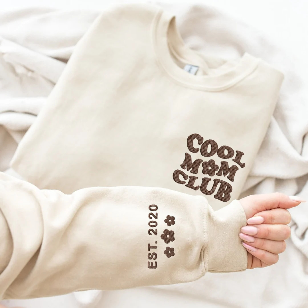 Custom Cool Mom Club Embroidered Sweatshirt, Embroidered Mom Sweatshirt, Names on Sleeve, Mom Cre... | Etsy (US)