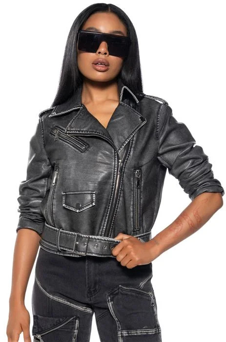 LOOKING FOR TROUBLE DISTRESSED MOTO JACKET | AKIRA