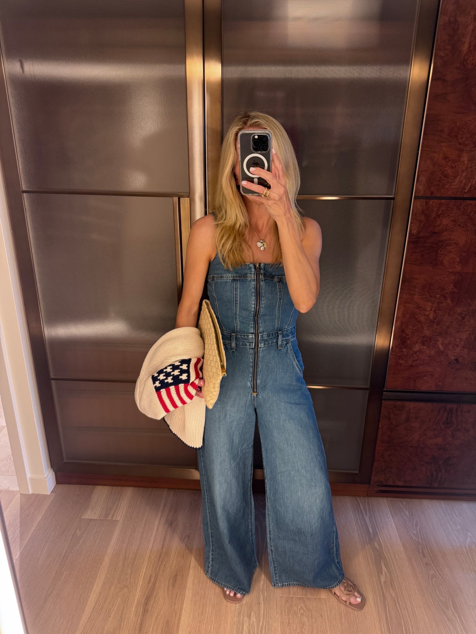 Gretchen is in Chicago and had one last dinner in the city at RPM Seafood. 

This denim jumpsuit has a touch of sexy to it but is comfortable and easy with flats!

Gretchen is wearing a small. She’s 5’ 7 and wears flats with it.

Gretchen’s exact flag sweater is old Vineyard Vines. Linked similar 

#LTKOver40 #LTKStyleTip #LTKTravel