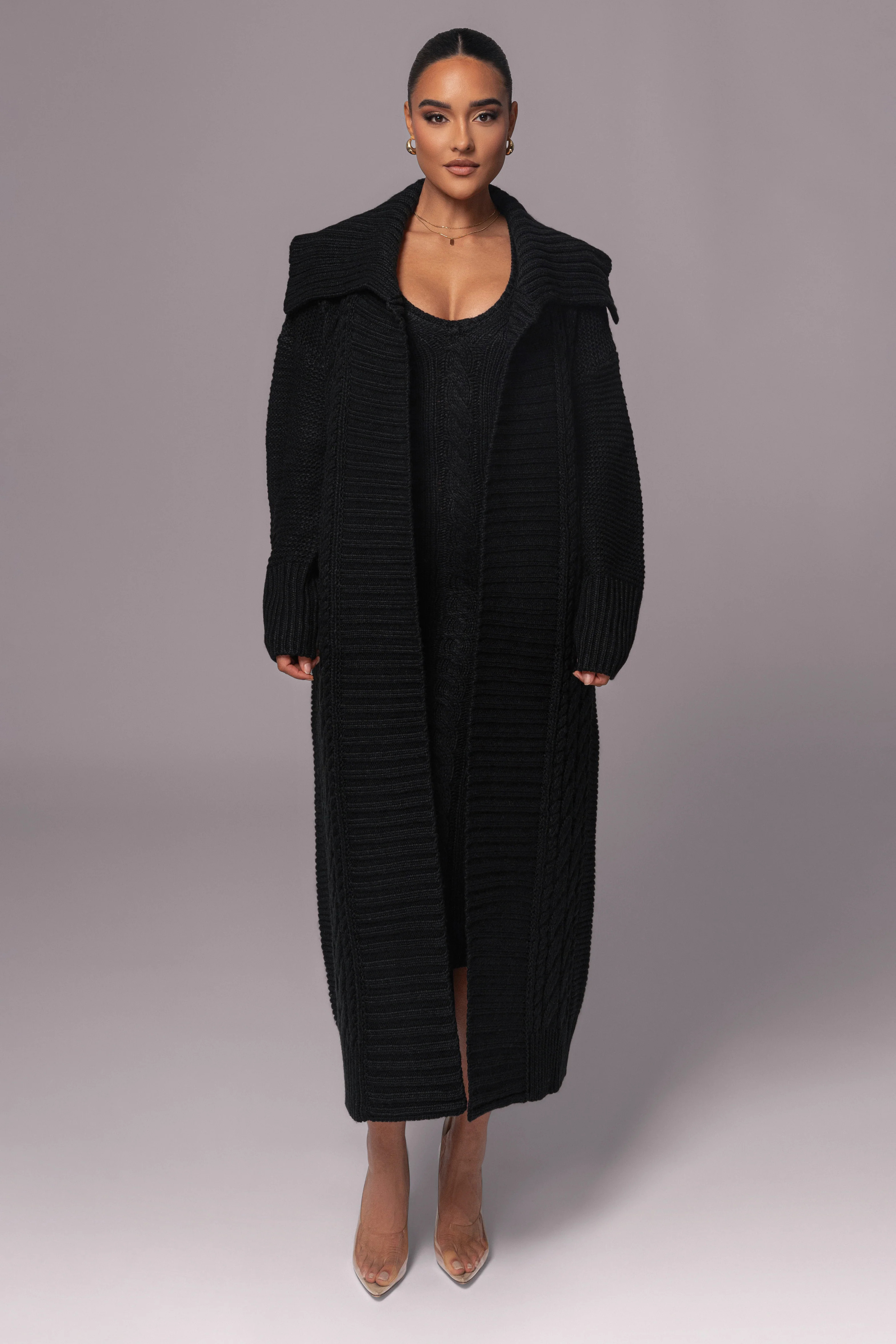 Black Malinda Sweater Knit Cardigan M/L | JLUXLABEL