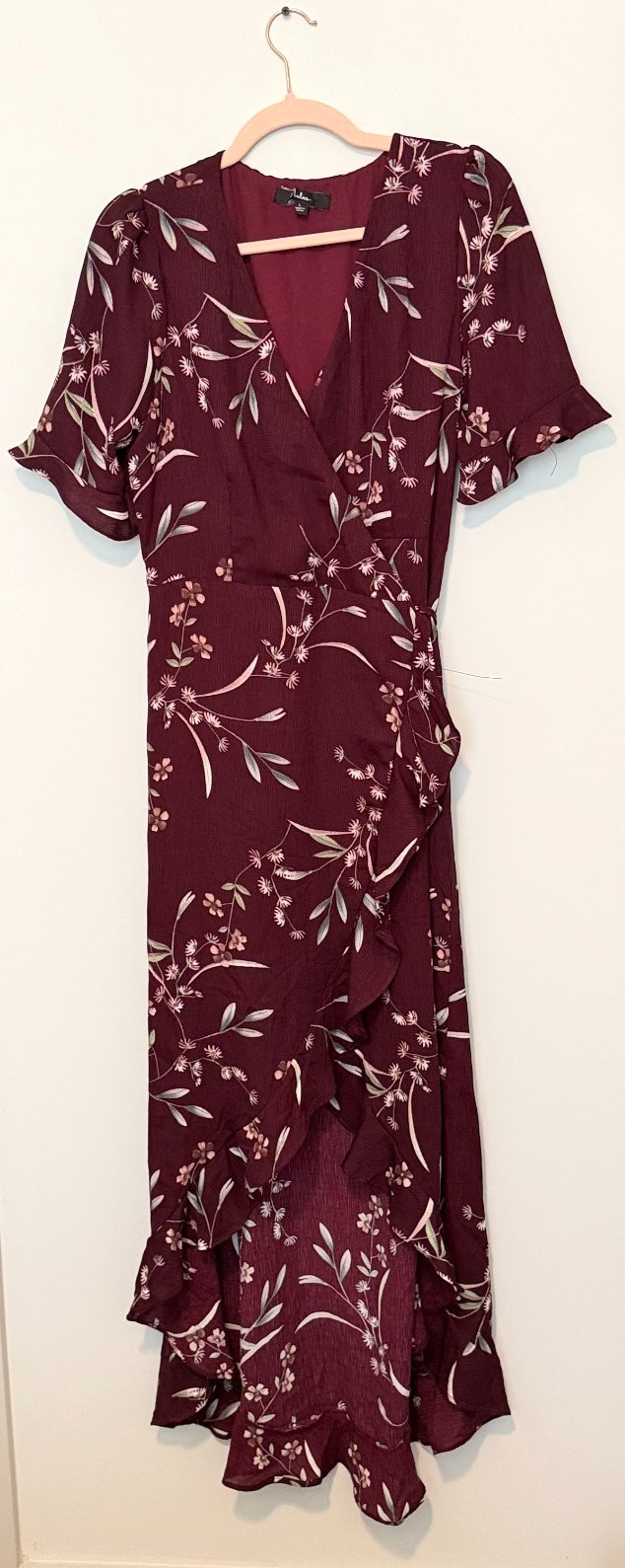 Lulus Wild Winds Burgundy Floral Print High-Low Wrap Dress | eBay US