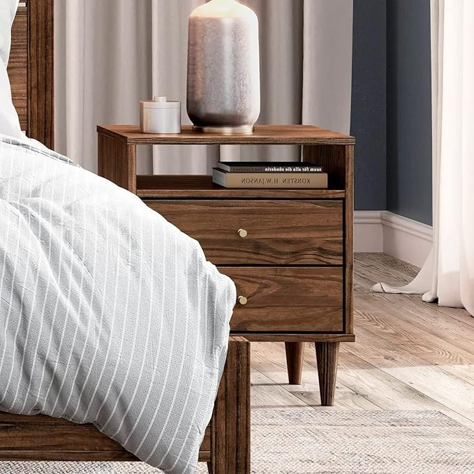 Mid Century Modern Nightstand Provides Retro Style and Modern Function. 2 Drawer Bed Organizer Fe... | Amazon (US)