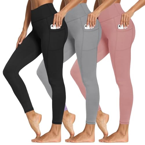 Syrinx 3 Packs Leggings with Pockets for Women, High Waisted Tummy Control Workout Yoga Pants | Amazon (US)
