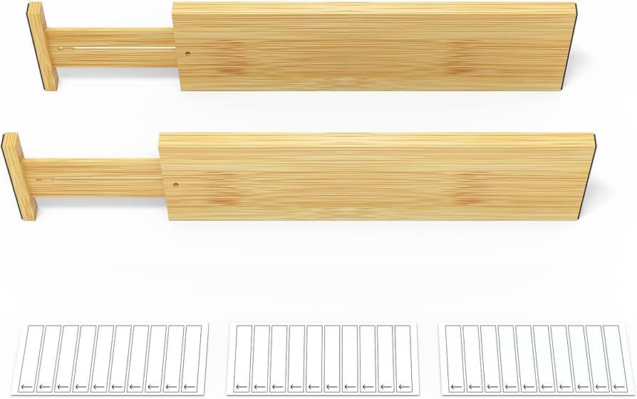 SpaceAid 4“ High Bamboo Deep Drawer Dividers with Labels, Kitchen Adjustable Drawer Organizers,... | Amazon (US)