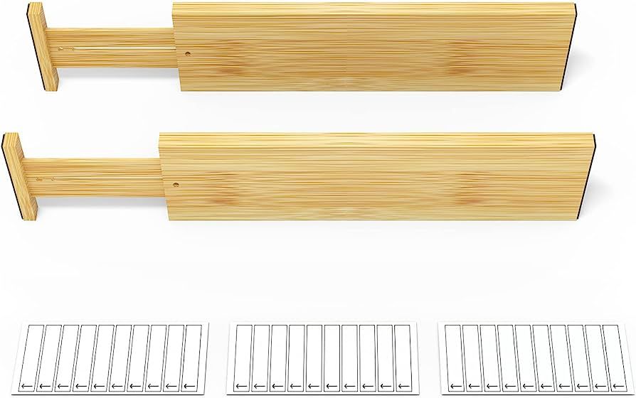 SpaceAid 4“ High Bamboo Deep Drawer Dividers with Labels, Kitchen Adjustable Drawer Organizers,... | Amazon (US)
