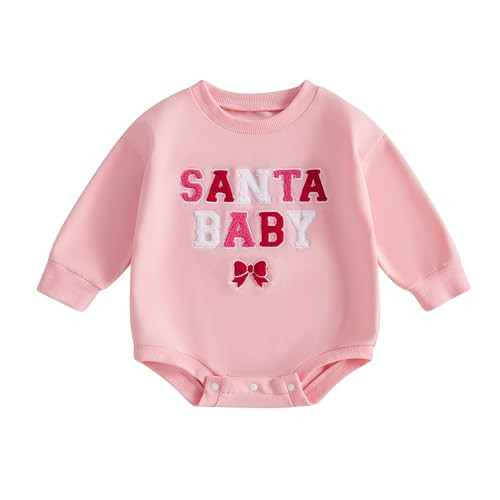 BemeyourBBs Baby Girl Christmas Outfit Santa Baby Girl Bubble Romper Sweatshirt Cute Newborn Infant Winter Clothes (3-6 Months, santa baby B) | Amazon (US)
