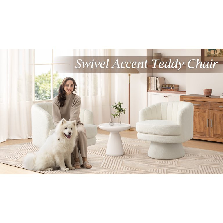 Bonzy Home 29" Swivel Chair, 360° Modern Barrel Rotating Sherpa Teddy Fabric Accent Chair with C... | Walmart (US)
