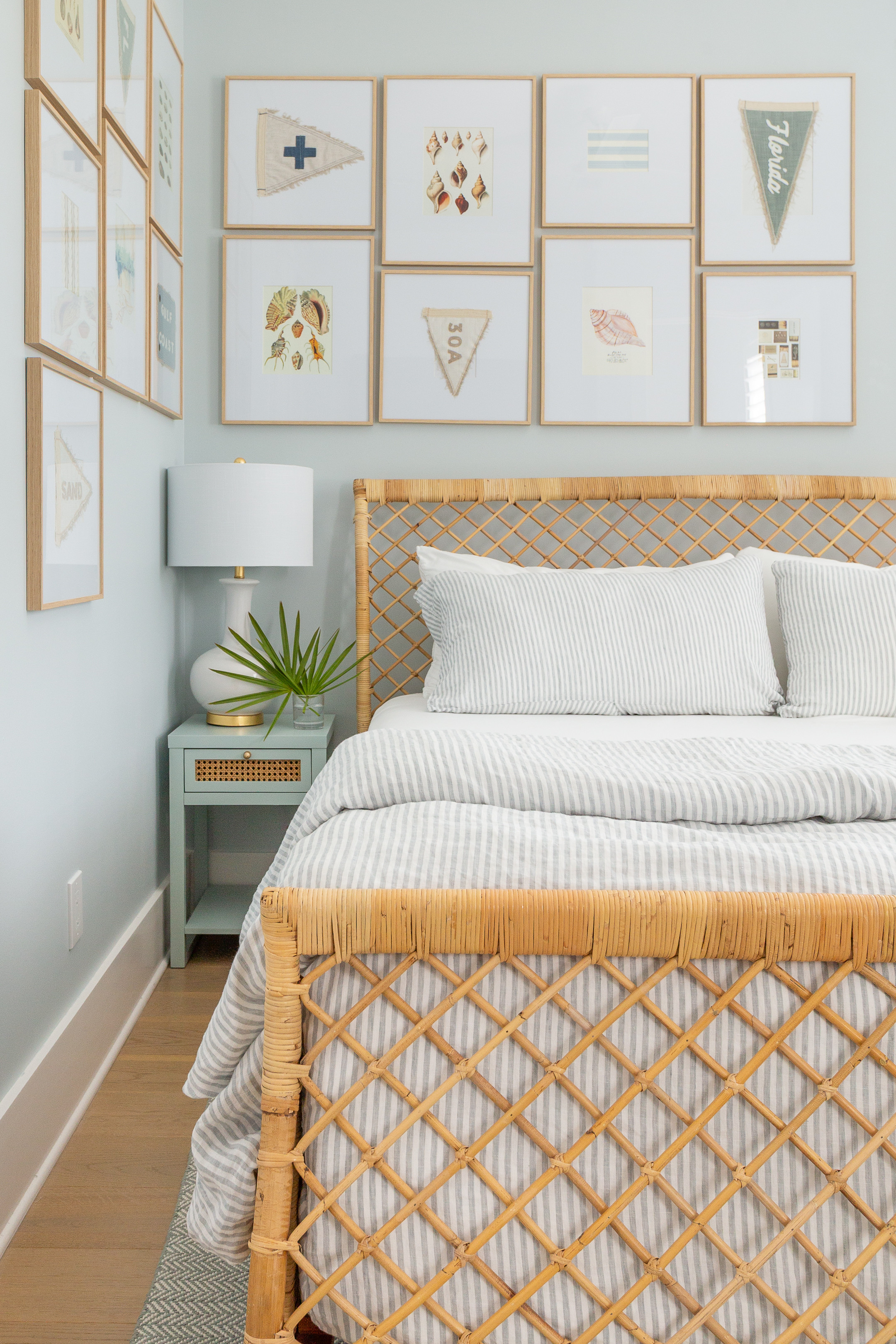 Modern coastal carriage house bedroom // lamp // nightstand // bed 

 #LTKSeasonal #LTKHome