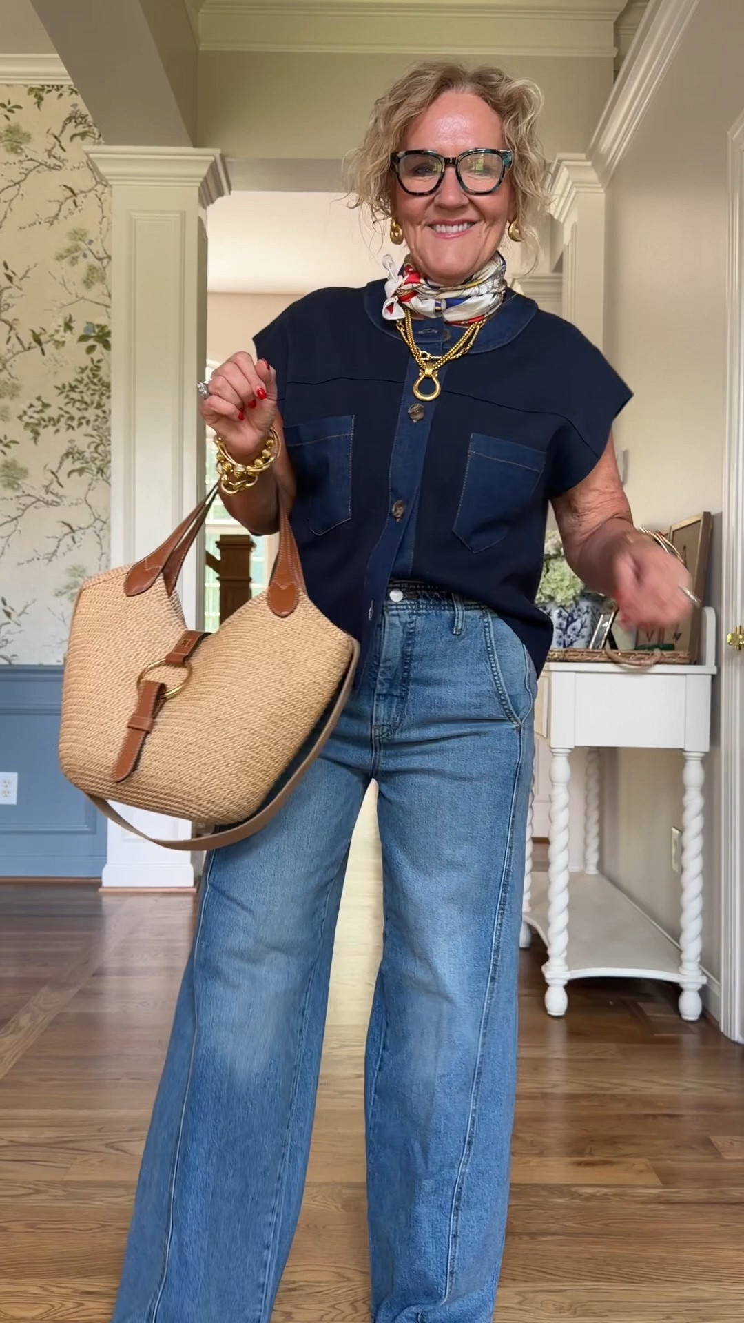 This top and jeans are weR now wear later. Size medium in sweater vest and 29 reg in jeans. They have some stretch. On trend twisted seaming. Cool trouser style pockets. 

My necklace is soldout. Will link similar 
10% off my tote code NANETTE

#LTKOver40 #LTKootd #LTKPetite