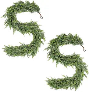 WBHome 2PCS Real Touch Juniper Garland for Christmas Holiday Seasonal Outdoor/Indoor Home Decor, ... | Amazon (US)