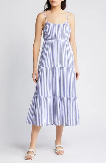 Blakely Stripe Organic Cotton Tiered Midi Sundress | Nordstrom