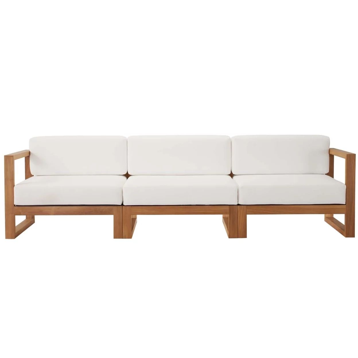 Modway Upland 3-Piece Solid Teak Wood Patio Sectional Sofa in Natural and White | Walmart (US)