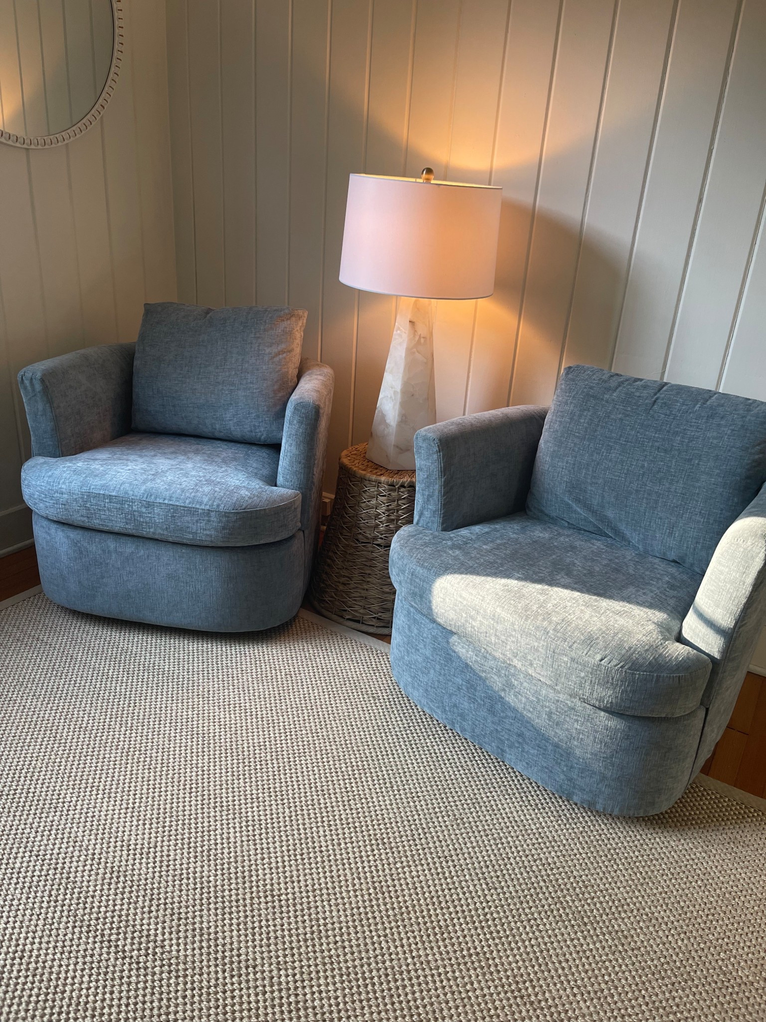 The little corner in my office is coming together nicely! Turned a blanket basket into a side table 💕 also these chairs swivel and are such a great sitting area option! #bedroom #office #livingroom #sittingarea 

#LTKHome #LTKFamily #LTKSaleAlert