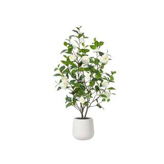 DR.Planzen Artificial 4 ft. Camellia Tree with 9 in. White Planter, Tall Fake Camellia Trees with... | The Home Depot