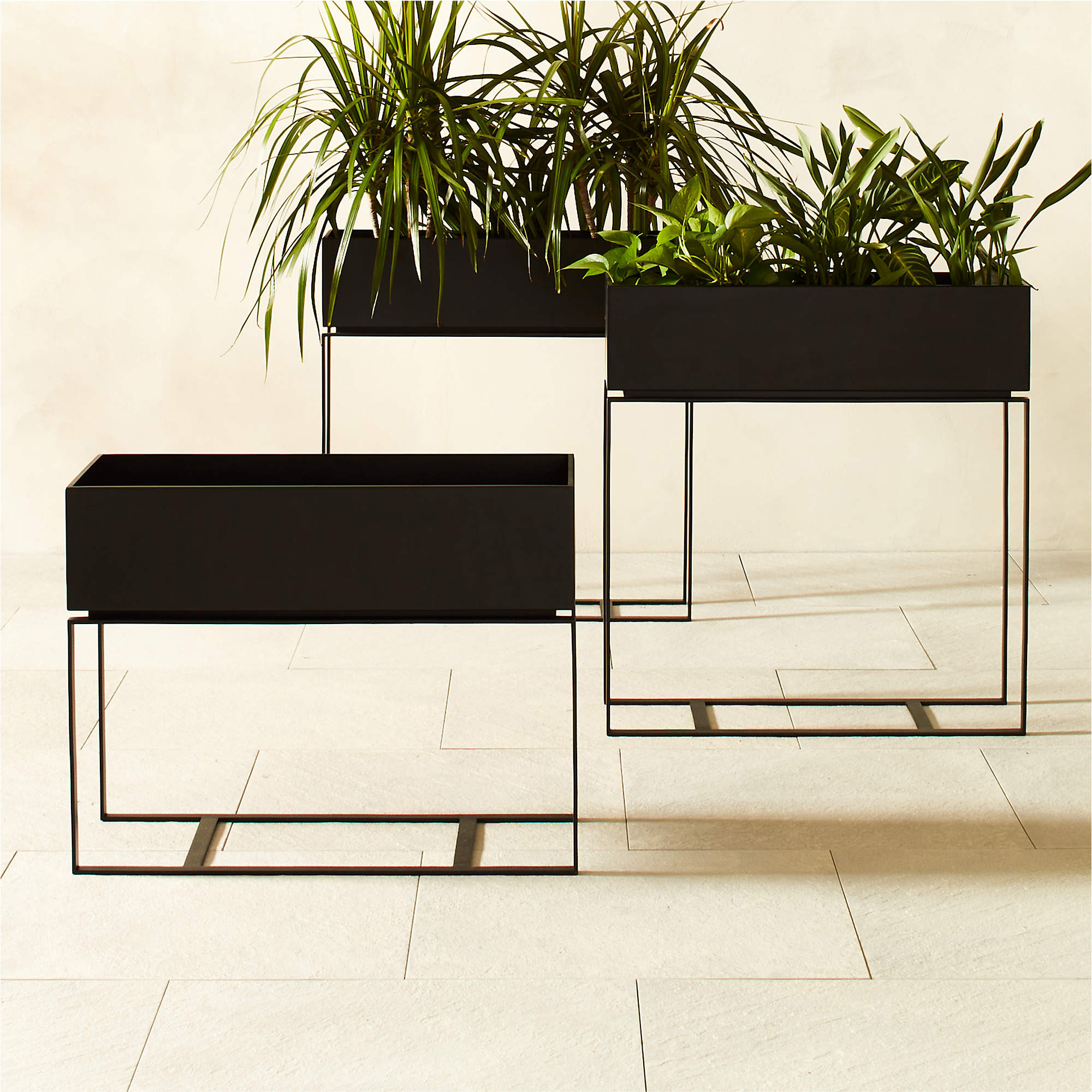 Baros Modern Black Metal Outdoor Raised Planter Low + Reviews | CB2 | CB2