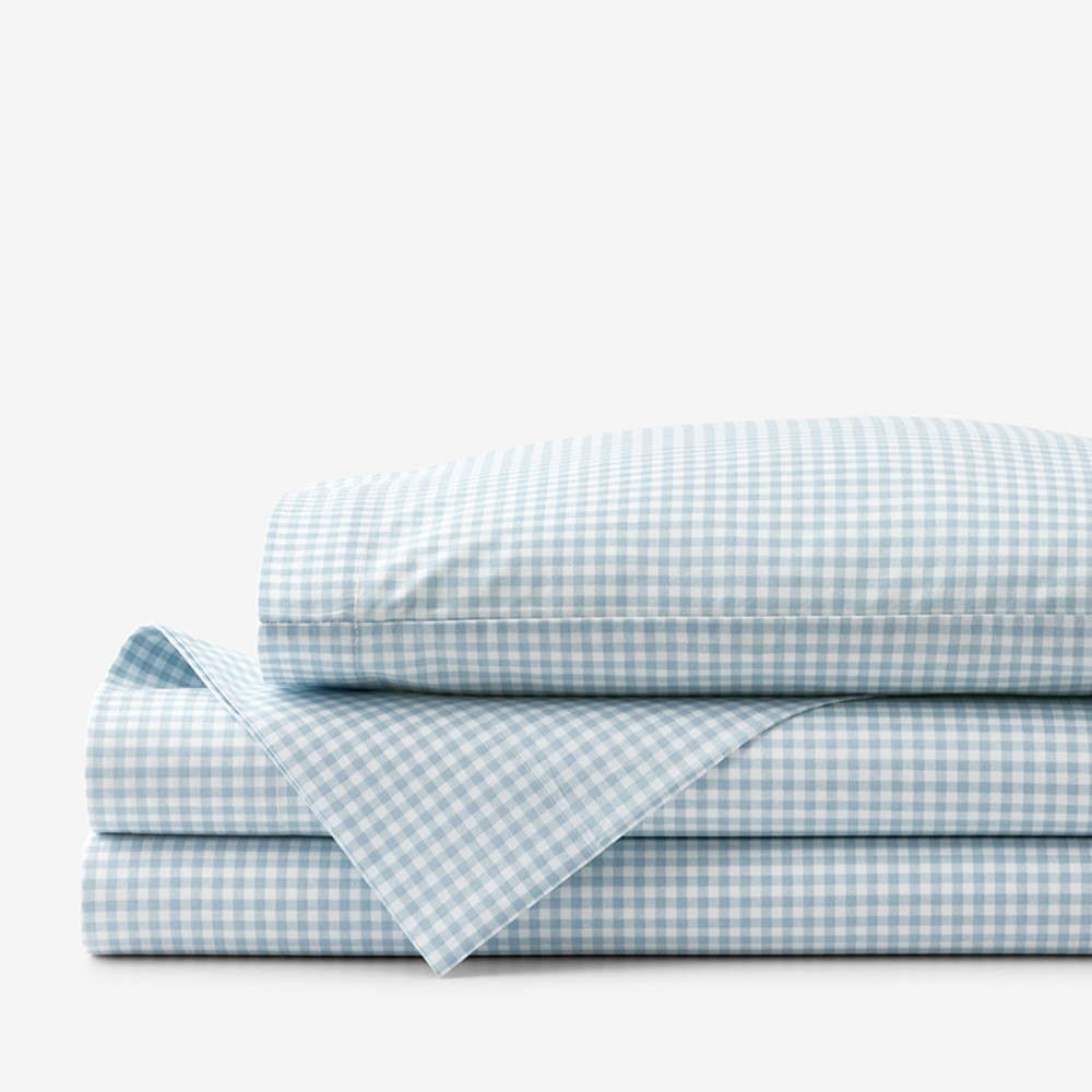 Ditsy Gingham Classic Cool Organic Cotton Percale Toddler Bed Sheet Set - Blue | The Company Store