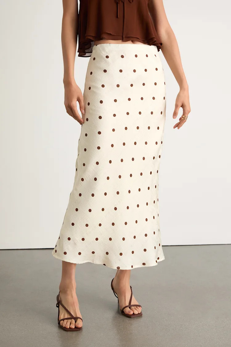 Shalia Ivory and Brown Polka Dot Midi Skirt | Lulus