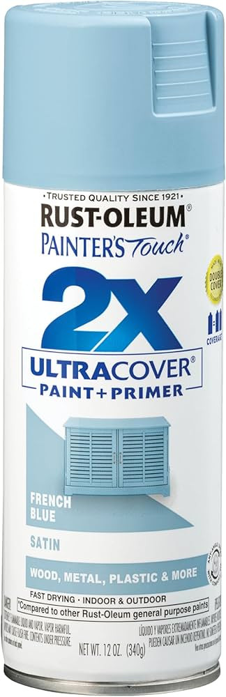 Rust-Oleum 334088 Painter's Touch 2X Ultra Cover Spray Paint, 12 oz, Satin French Blue | Amazon (US)