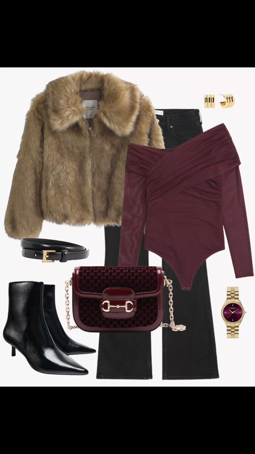 A late fall / early winter outfit with a faux fur jacket, bodysuit, bootcut jeans, shoulder bag and ankle boots 



#LTKCyberWeek #LTKHoliday #LTKSaleAlert
