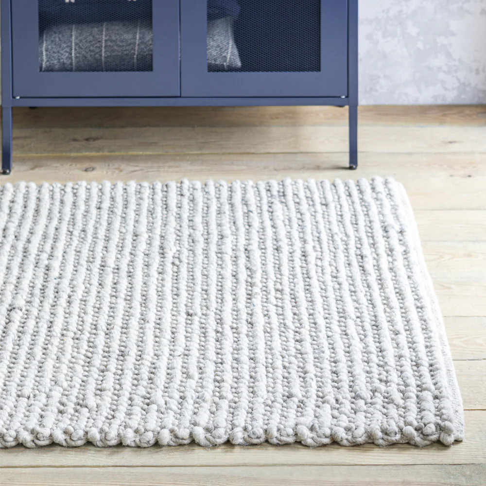 Garden Trading Badbury Rug in Stone 90 x 150cm - Wool & Polyester | Olivia's