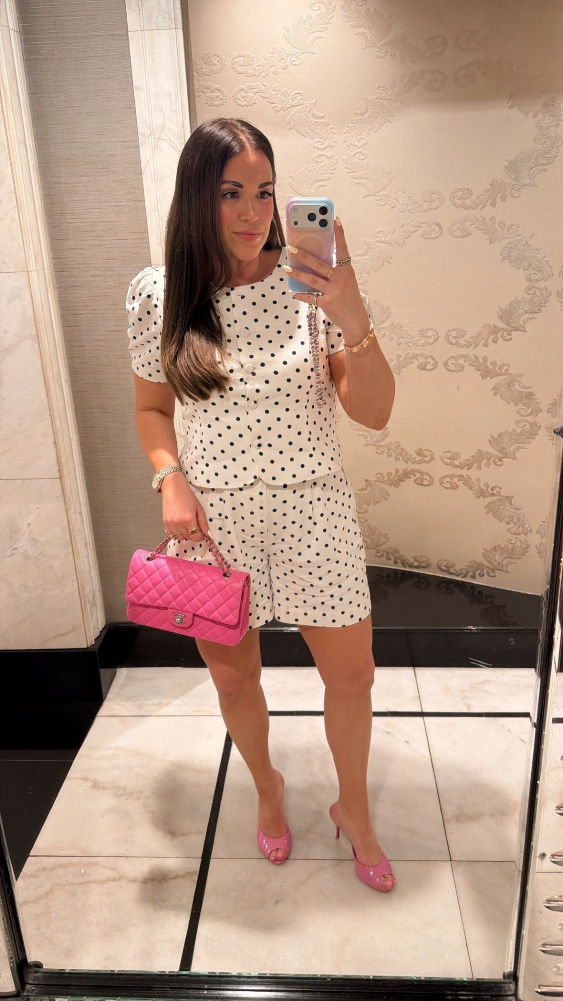 curvy midsize polka dot set for spring! in the large in top and large in shorts 

#LTKSeasonal #LTKMidsize