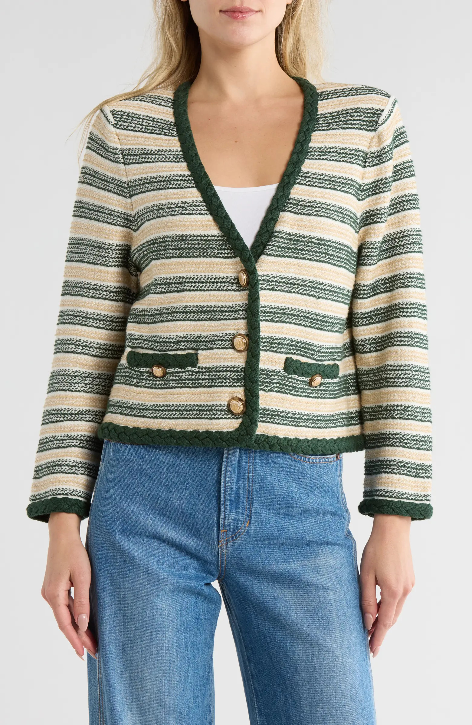 Claudine Stripe Linen Blend Knit Jacket | Nordstrom Rack