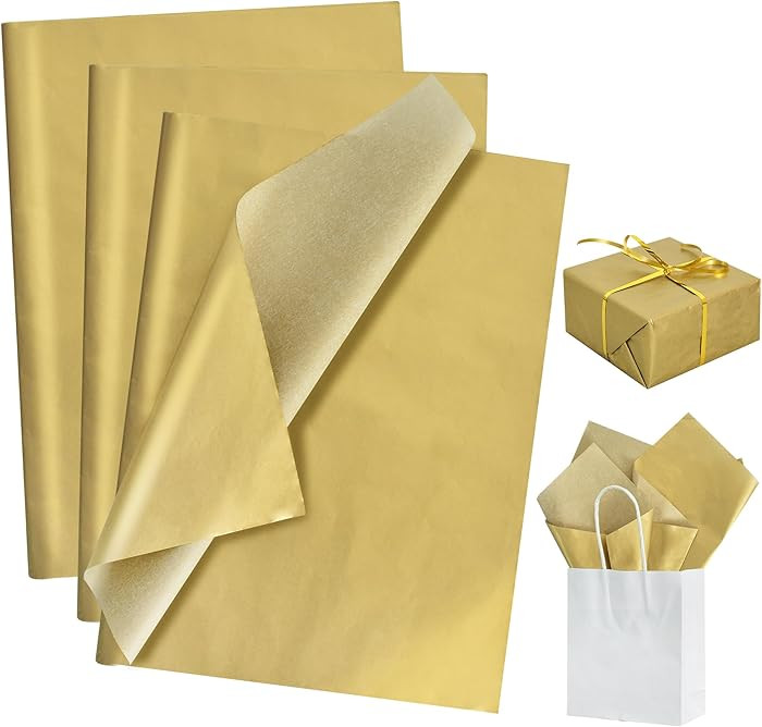 BEISHIDA 100 Sheets Gold Tissue Paper Bulk, Metallic Wrapping Tissue Paper for Gift Bags, 14 x 20... | Amazon (US)