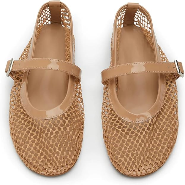 Women's Mesh Ballet Flats Buckle Strap Comfortable Ballerina Shoes Ladies Wide Width Casual Dress... | Amazon (US)