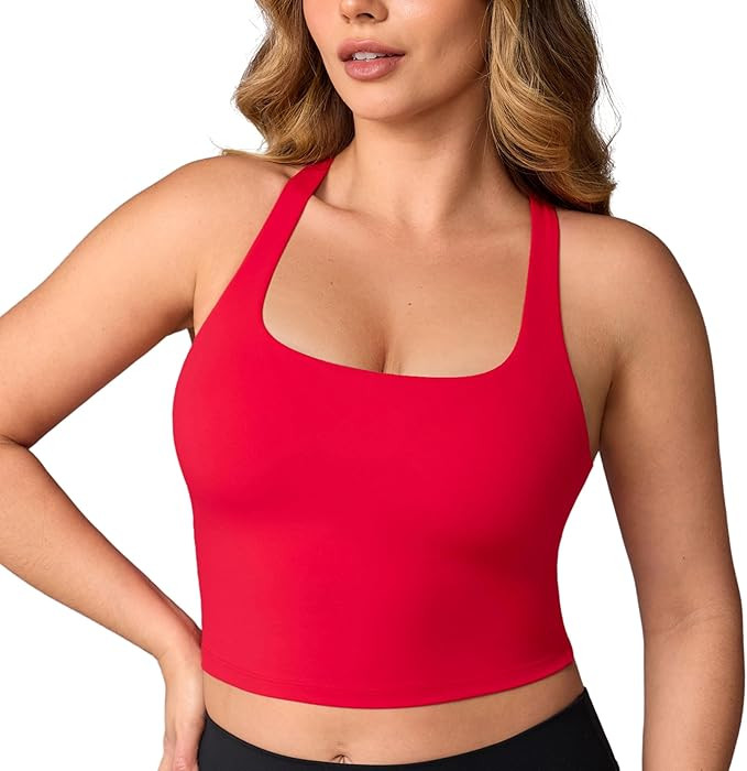 Hugcurve Adjustable Racerback Longline Sports Bras Square Neck Padded Yoga Workout Crop Tank Tops... | Amazon (US)