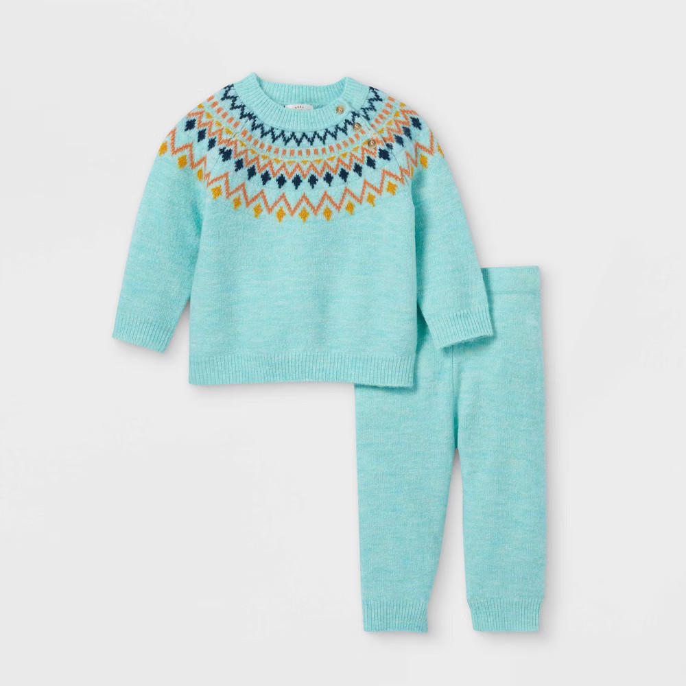 Baby Fair Isle Pullover Sweater & Bottom Set - Cat & Jack Blue 3-6M | Target