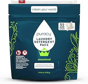 Puracy Laundry Detergent Pods with 2 Bio-Powered Enzymes, Free and Clear for Sensitive Skin, Rich... | Amazon (US)