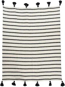 Main + Mesa Striped Cotton Throw Blanket with Tassels, Wide Black Stripes | Amazon (US)