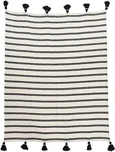 Main + Mesa Striped Cotton Throw Blanket with Tassels, Wide Black Stripes | Amazon (US)