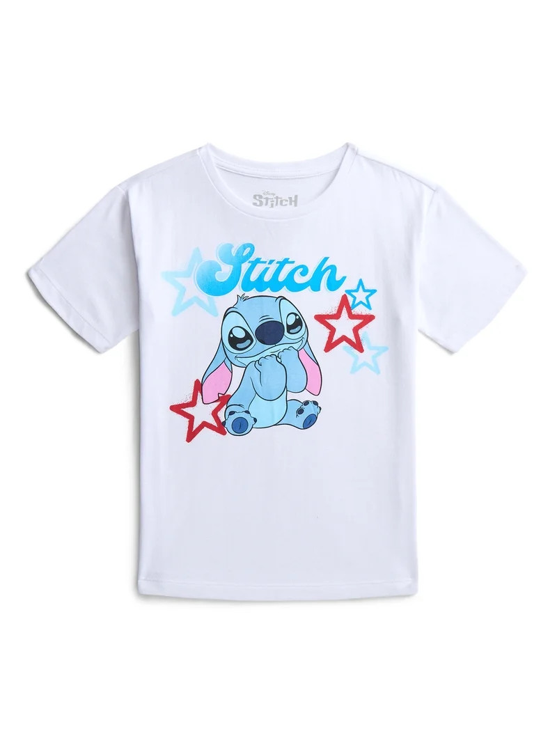 Lilo and Stitch Girls Happy Stitch Stars Graphic Tee with Short Sleeves, Sizes 4-16 | Walmart (US)