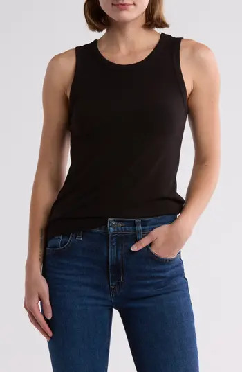 Halogen® Fitted Ribbed Tank Top in Rich Black 060 at Nordstrom Rack, Size Small | Nordstrom Rack