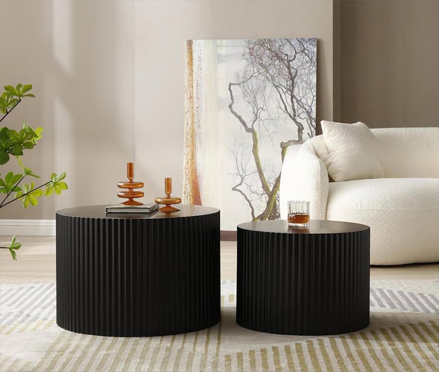 HMFULE Nesting Coffee Table Set of 2 Round Coffee Tables Cocktail Table End Table Drum Coffee Tab... | Amazon (US)