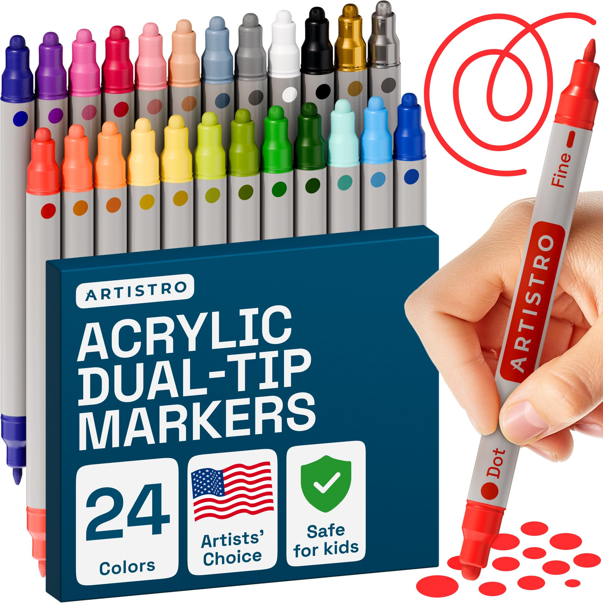 ARTISTRO 24 Dual Tip Acrylic Paint Markers, Acrylic Paint Pens, Fabric Markers for Textile, Rock,... | Amazon (US)
