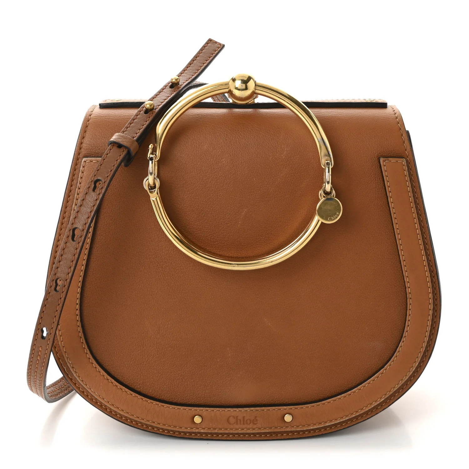 Calfskin Suede Medium Nile Bracelet Bag Caramel | FASHIONPHILE (US)