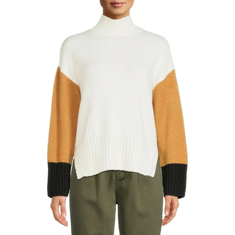 Time and Tru Women's Color Blocked Mock Neck Sweater - Walmart.com | Walmart (US)