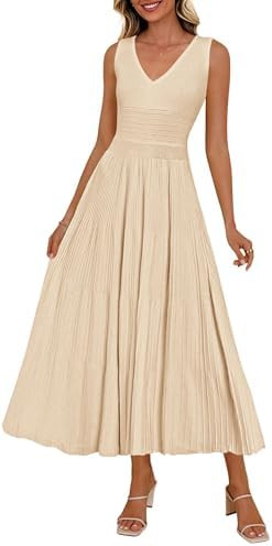PRETTYGARDEN Summer Dresses for Women 2026 Spring Sleeveless V Neck Knit A Line Casual Midi Cockt... | Amazon (US)