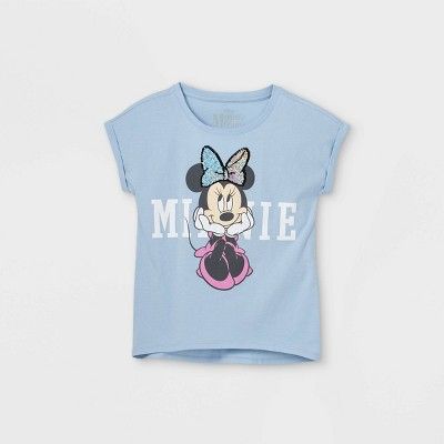 Girls' Minnie Mouse Flip Sequin Short Sleeve Graphic T-Shirt - Blue | Target