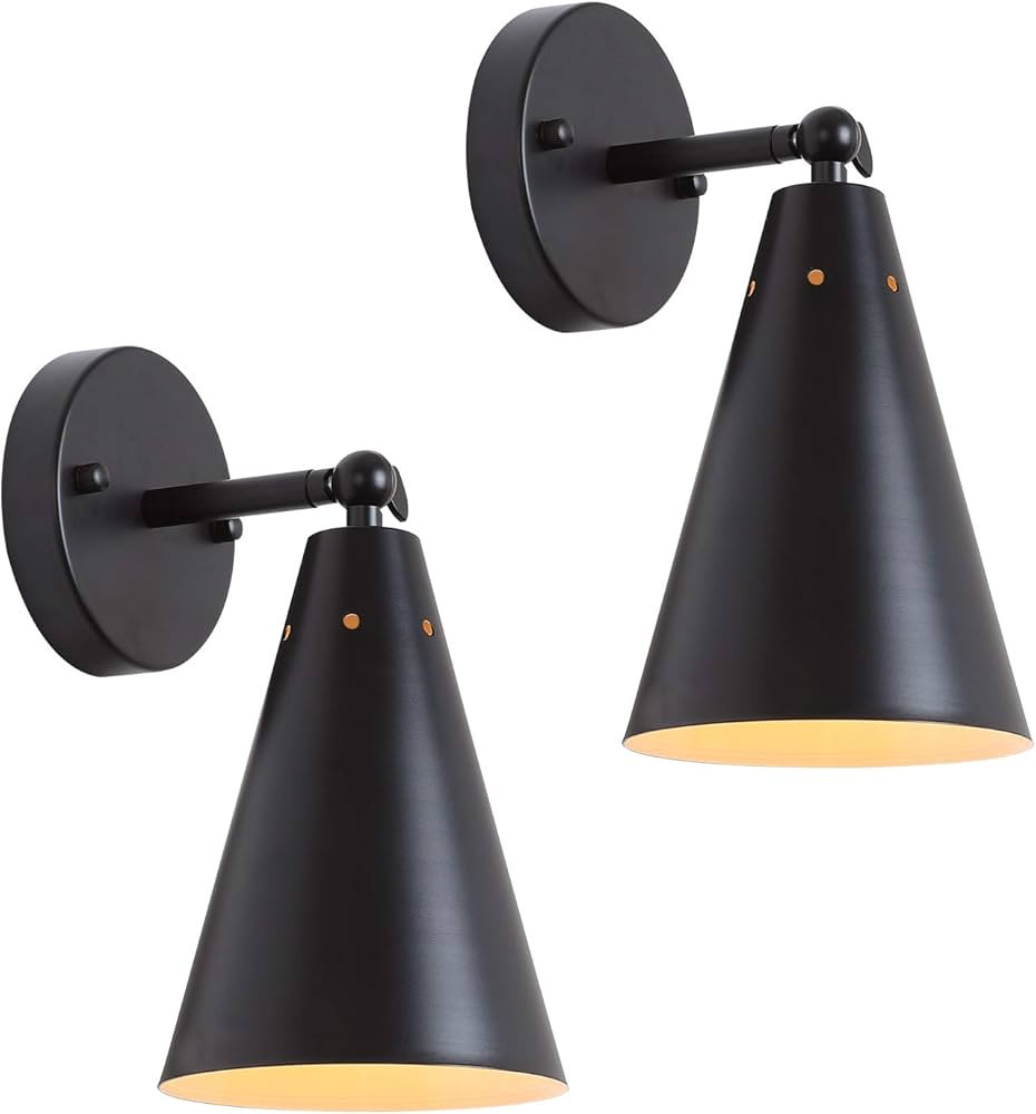 Black Industrial Wall Sconces Set of Two,Rustic Metal Lighting,Farmhouse Wall Sconce Fixture Bron... | Amazon (US)