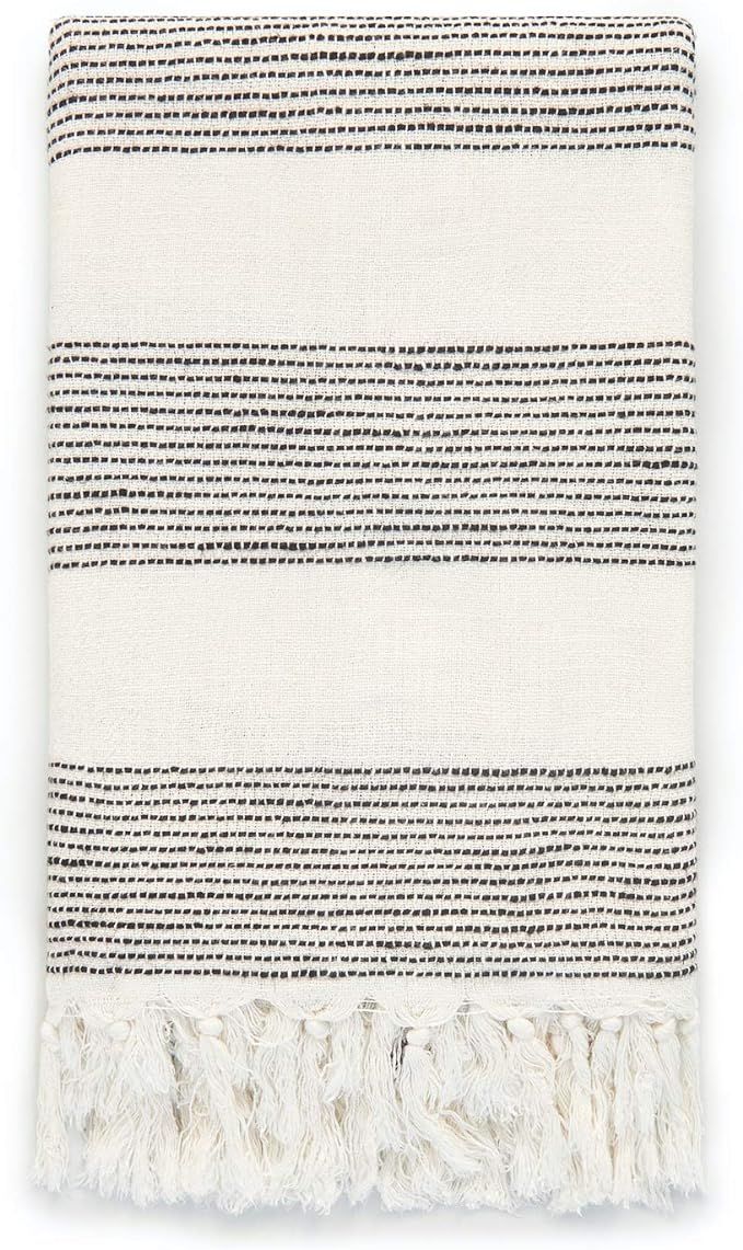 Hofdeco Modern Boho Decorative Throw Blanket with Fringe for Couch Sofa, Linen Blend Woven Knit, ... | Amazon (US)