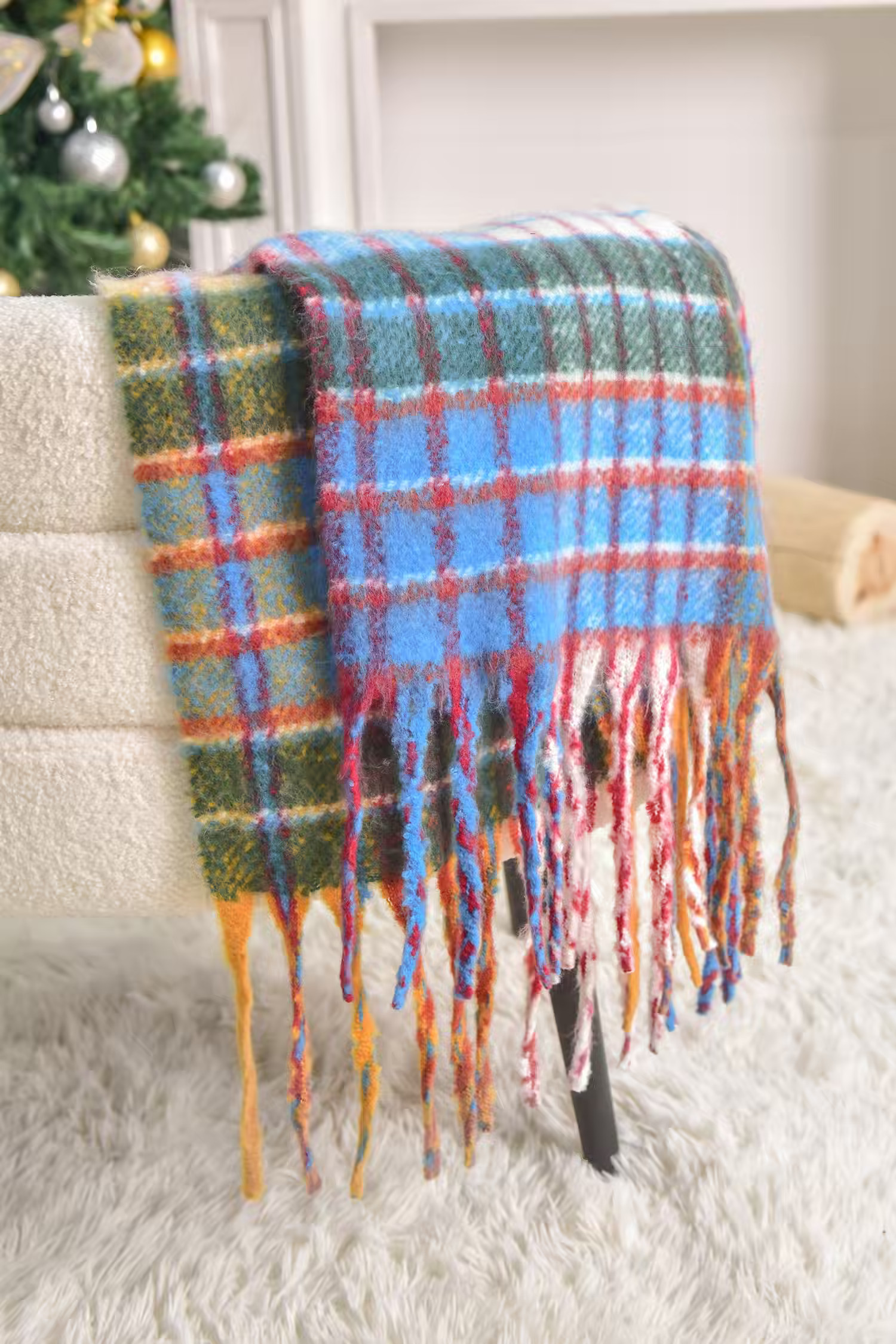 Plaid Colorblock Fringe Oblong Scarf | Cupshe US