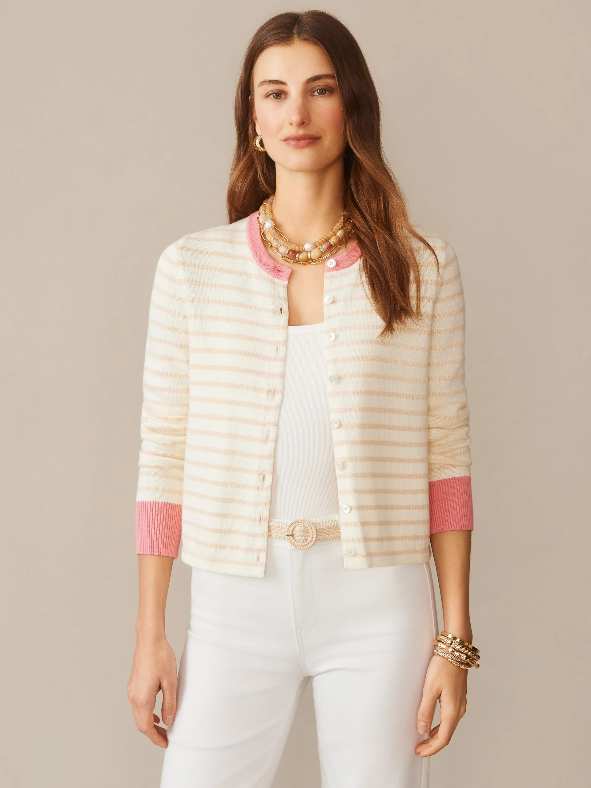 Off_White/Oatmeal Stripe Matilda Cardigan | Women's Sweaters | J.McLaughlin | J.McLaughlin