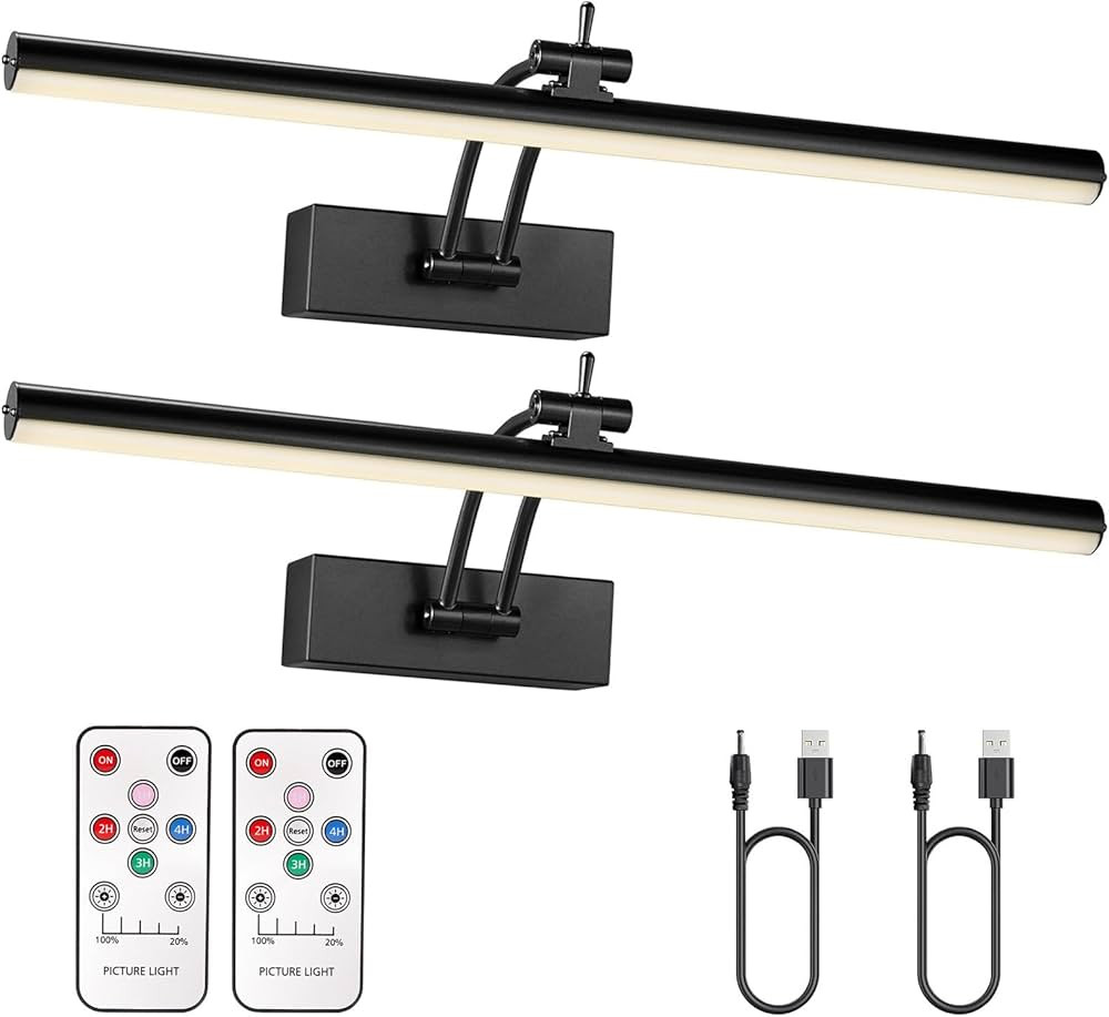 Yuichoy 2 Pack Picture Lights Battery Operated, Wireless Display Art Lights for Wall with Remote,... | Amazon (US)