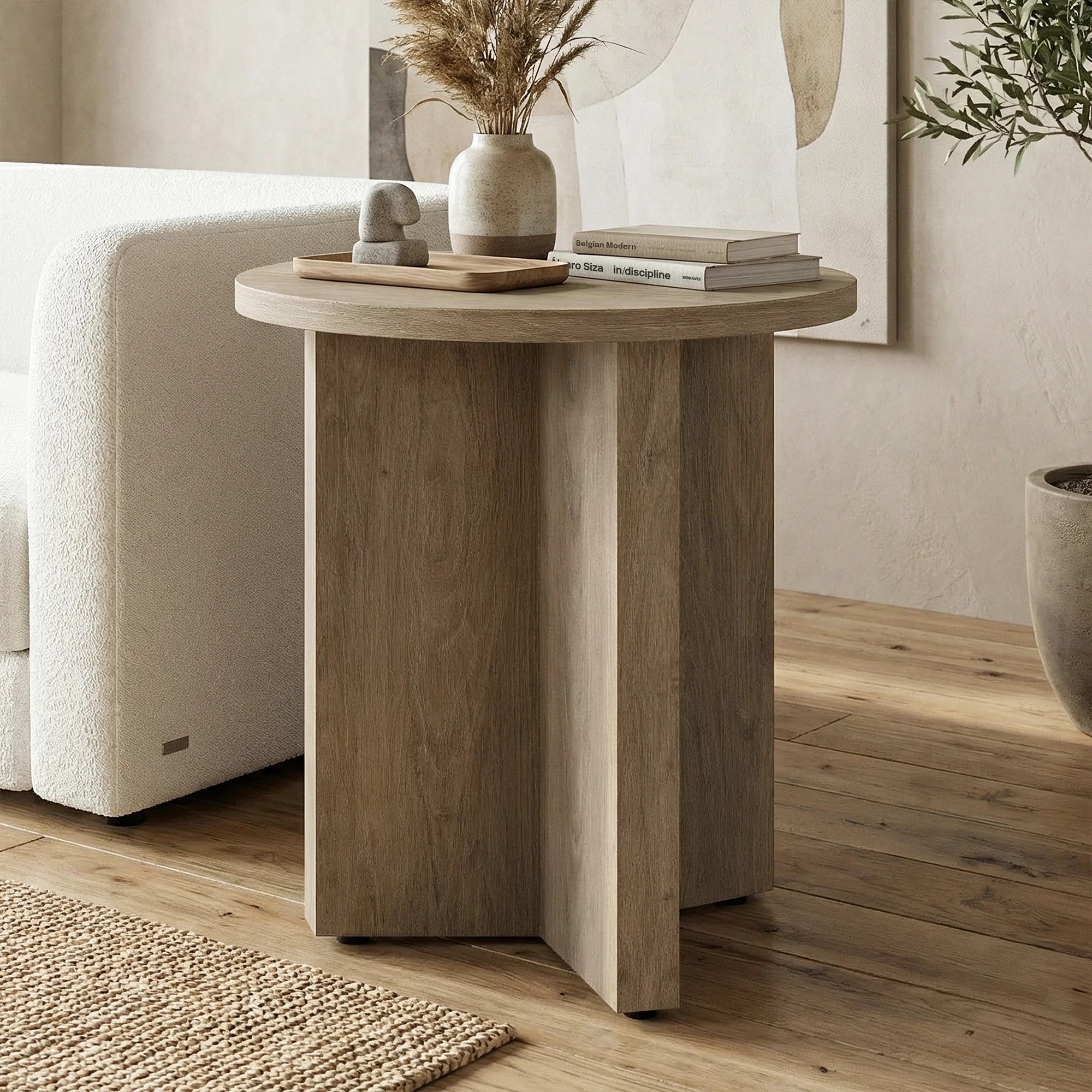 Anders 20" Wide Round Side Table in Antiqued Gray Oak | Wayfair North America