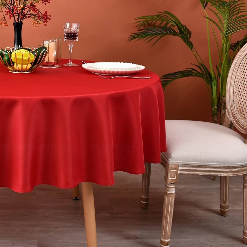 MEANMOY Red 210 GSM Water & Stain Resistant Round Tablecloth for Circle Table - Solid Small 48 In... | Amazon (US)