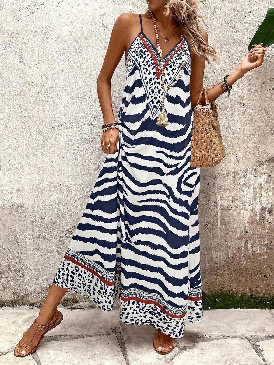 Breezaya Women's Leopard Print Loose Maxi Slip Dress, Elegant For Daily Wear And Vacation, Su... | SHEIN
