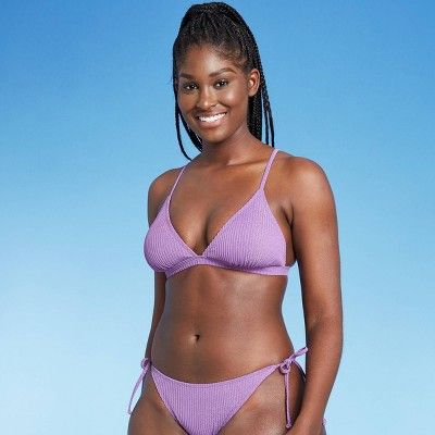 Juniors' Metallic Ribbed Triangle Bikini Top - Xhilaration™ Orchid | Target